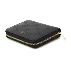 Celine Leather Wallet Triomphe Zipped Black Compact